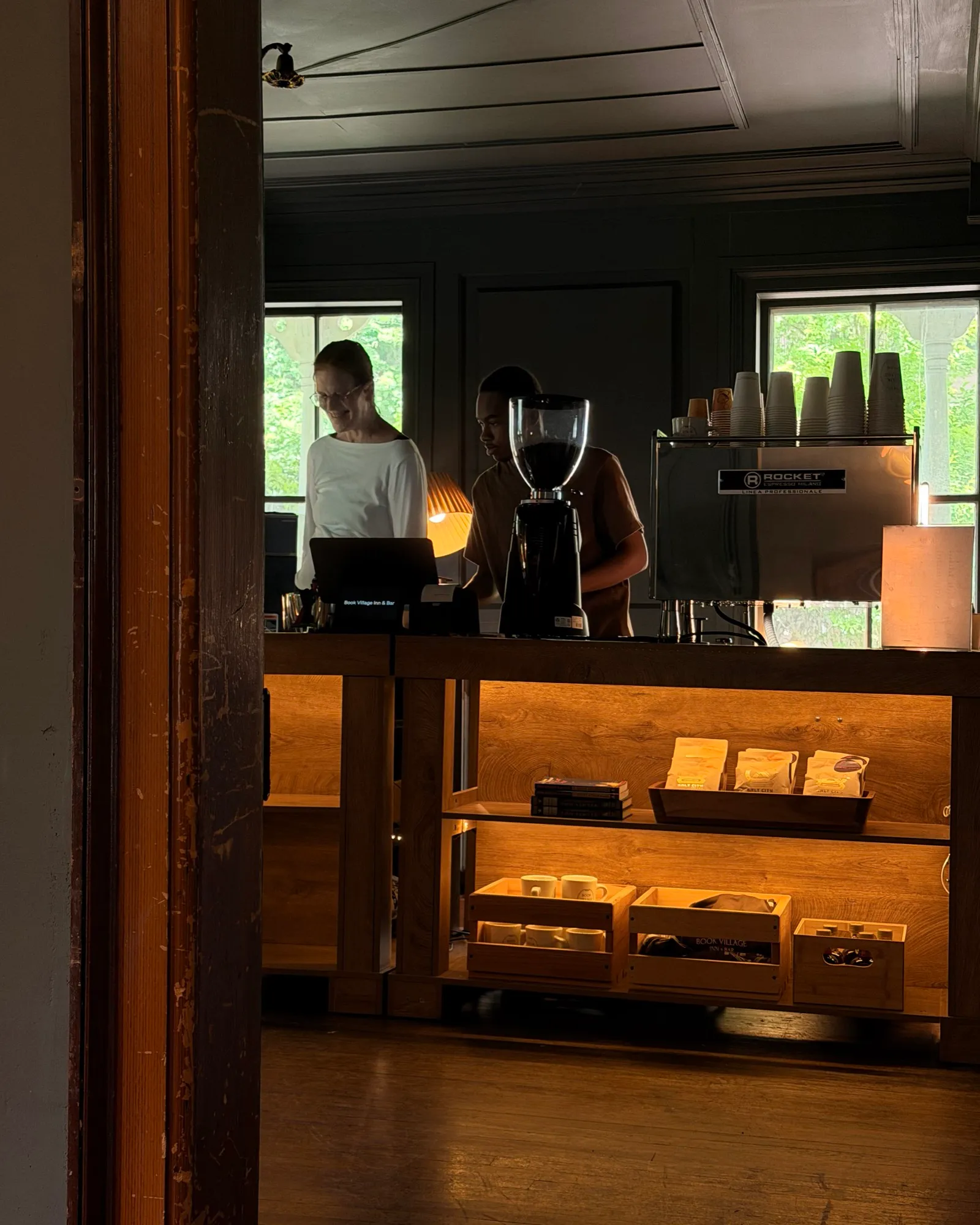 The espresso bar at the Book Village coffee shop